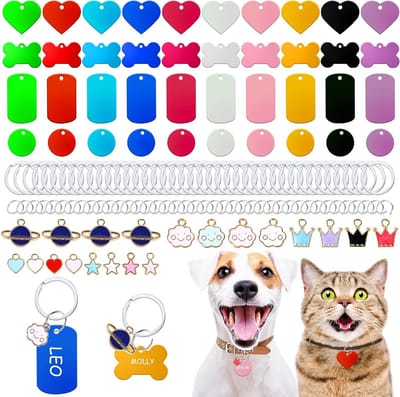 140 Stuks Huisdier ID Labels Set met Kleurrijke Hangers en Roestvrij Stalen Sleutelhangers voor Honden en Katten