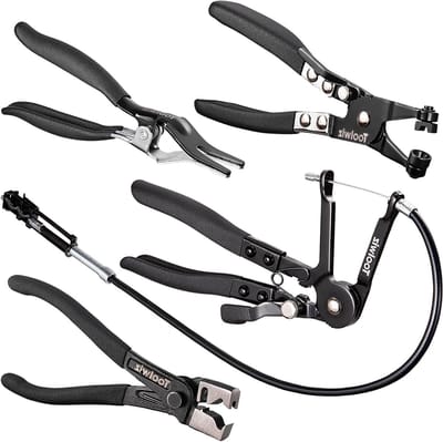Set van 4 Slangklem Tang voor Auto, Inclusief 27" Lange Draadveer, Platte Band en Clic-R Klem, Ideaal voor Koelvloeistof en Radiateursystemen