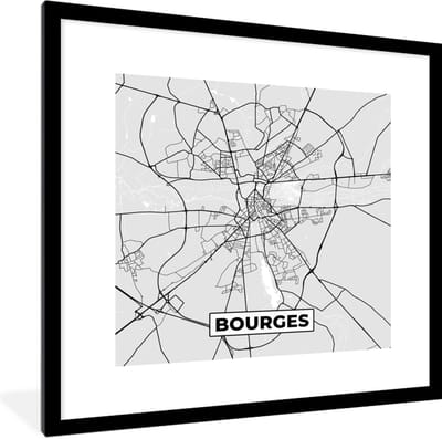 Fotolijst incl. Poster - Stadskaart - Frankrijk - Kaart - Bourges - Plattegrond - 40x40 cm - Posterlijst