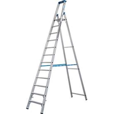 KRAUSE STABILO trapladder 12 treden R13, zelfreinigend gatenpatroon, platform R13, gereedschapsbak met emmerhaak, aluminium
