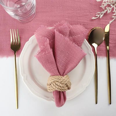 10 stuks 32x32cm 100% Katoen zacht beige Gaas C Bruiloft Servetten Herbruikbaar Blauwe Rand Keukendoek Rustiek Retro Knoppen servetten Voor Diner, Feest, Bruiloften 10PCS-32x32cm roze/paars