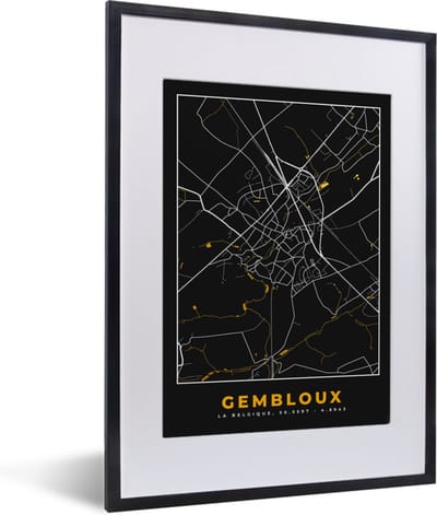 Fotolijst incl. Poster - Gembloux - Stadskaart - Goud - Kaart - Plattegrond - 30x40 cm - Posterlijst