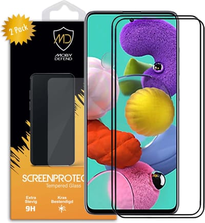 2-Pack MobyDefend Screenprotectors - Geschikt voor Samsung Galaxy A51 - Screensavers Met Zwarte Randen - Gehard Glas