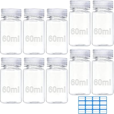 Set van 10 stuks 60ml brede laboratorium reagentievials - Chemische container, lekdicht en transparant voor watermonsters en pillen