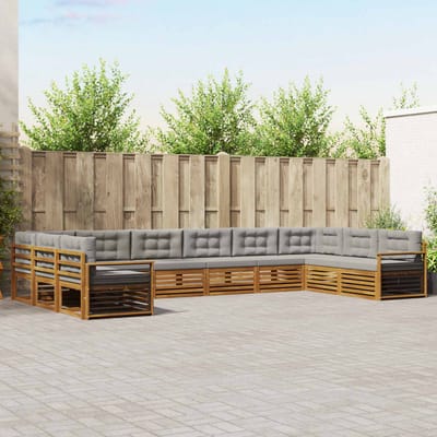 vidaXL - Sofa-Sets - 10 - st - Natuurlijk - en - Licht - Grijs - Massief - Acacia - Hout