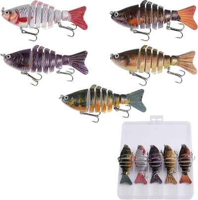 5-delige Wobbler Set van 10cm en 15g voor zeevissen, geschikt voor baars en snoek, inclusief handige opbergdoos voor kunstaas
