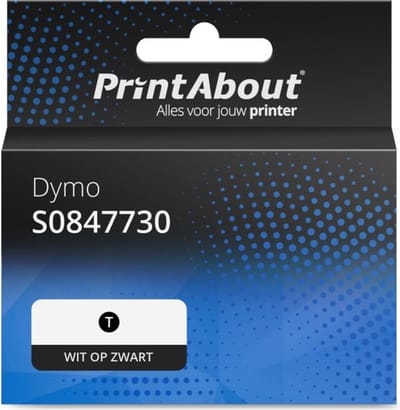 PrintAbout huismerk Tape S0847730 Wit op zwart Geschikt voor Dymo