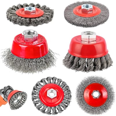 Set van 6 Draadborstels voor Haakse Slijper M14 x 2, Potborstels van 75 mm en 100 mm, Stalen Borstels voor Schoonmaken en Schuren van Metalen Oppervlakken