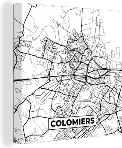 Canvas Schilderij Colomiers - Stadskaart - Plattegrond - Kaart - Frankrijk - Zwart wit - 20x20 cm - Wanddecoratie