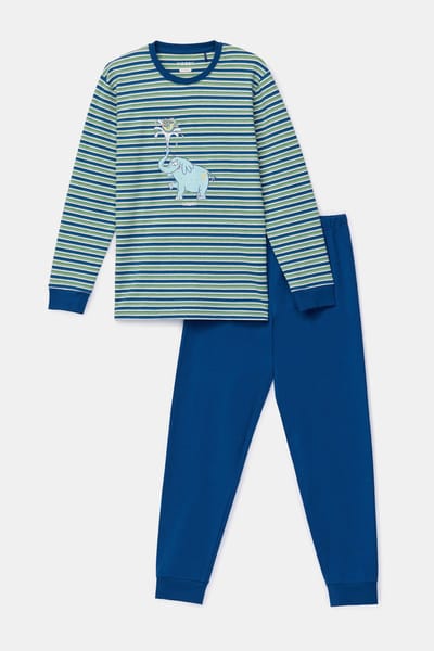 Woody Jongens-Heren pyjama groen-blauwe streep - maat 068/6M