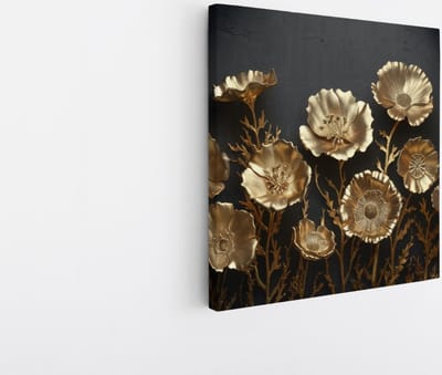 Saammp Canvas Schilderij - Goude bloemen - Abstract - 20x20 - Foto op canvas - Wanddecoratie - Muurdecoratie Woonkamer - Kantoor Decoratie
