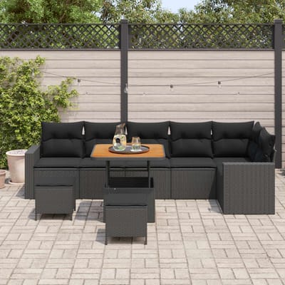vidaXL - Tuinbank - Set - 11 - st - 7-Aantal - zitplaatsen - Zwart - poly - rattan