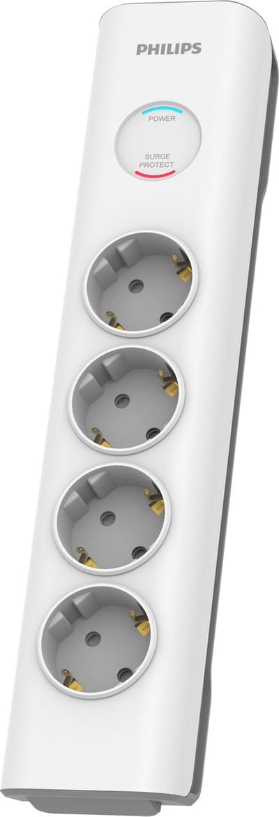 Philips 4-voudige Stekkerdoos - SPN7040WA/39 - 230V - Wit - Overspanningsbeveiliging - 2 Meter Kabel - Type F