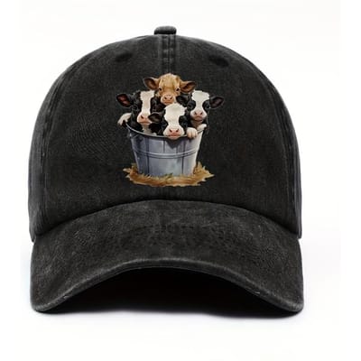 Casquette de baseball mignonne à motif vache avec bord réglable pour la protection solaire en extérieur et casquette style duckbill décontractée adaptée aux hommes et aux femmes Adjustable black