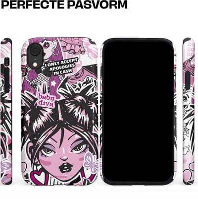 Casetastic hoesje geschikt voor Apple iPhone XR - Dubbellaagse bescherming - Roze Y2K Pop Teen Girly Cash Diva Collage - Fashion Case - Grijs Donkergrijs Wit Lichtroze