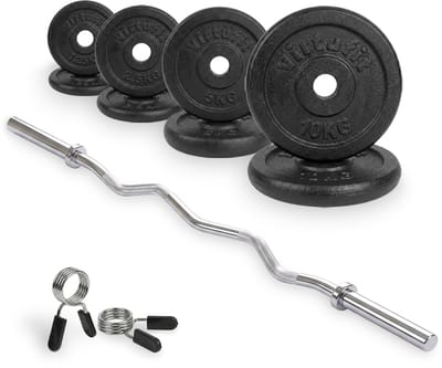 VirtuFit Gietijzeren Halterset - EZ Curlstang met Veerclipsluiters - 30 mm - 43 kg