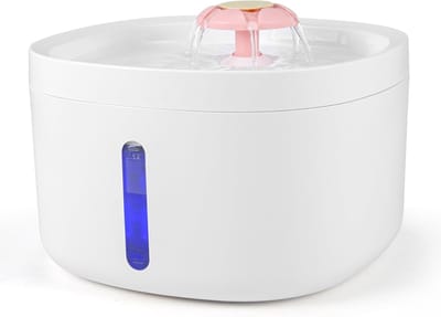 Waterfontein - Kattenwaterfontein - Hondenwaterfontein - Hondenwaterfontein met slimme pomp - Geschikt voor katten, honden en meerdere huisdieren - Grote capaciteit - Eenvoudig schoon te maken ontwerp (Wit Roze - 2,6 L)