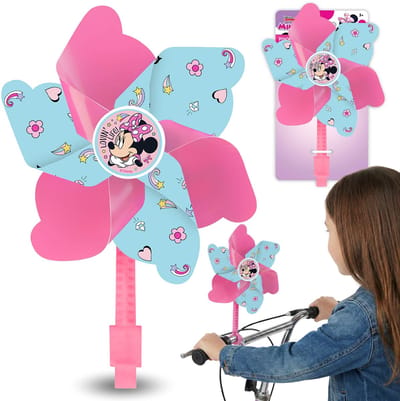 DISNEY Minnie Mouse Windmolentje voor op het stuur van een fiets, windmolentje met bevestiging voor een kinderstep