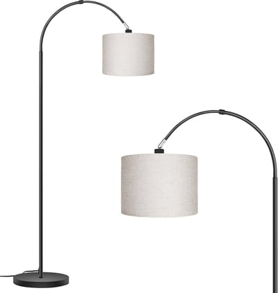 Oraymin Vloerlamp 170cm E27 LED Incl. – 12W 3000K – Linnen Kap Ø25cm – Staande Lamp Woonkamer Slaapkamer Kantoor–Voetschakelaar