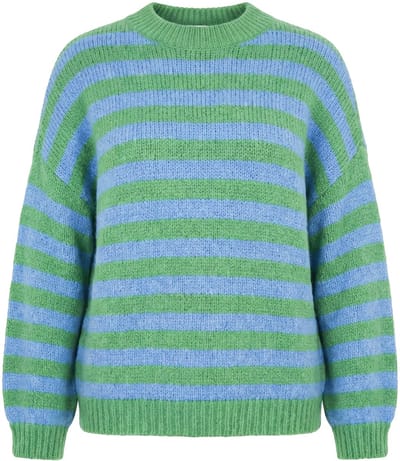 Studio Untold - Dames - Trui oversized grof breisel kleurrijke strepen - Groen - Maat 46+