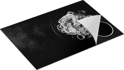 Chefcare Inductie Beschermer Bord Italiaanse Spaghetti op een Marmeren Plaat - Zwart Wit - 75x50 cm - Afdekplaat Inductie - Kookplaat Beschermer - Inductie Mat