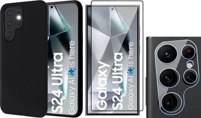 Hoesje geschikt voor Samsung Galaxy S24 Ultra - Screenprotector PET & Camera - Mat Back Case Zwart