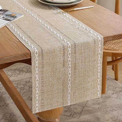 Tafelloper, katoenen linnen, modern, 33 x 120 cm, crèmebeige, geel, macramé, tafelloper, wasbaar, vintage tafelkleed, bruiloftsdecoratie, tafels voor woonkamer, meubels, keuken