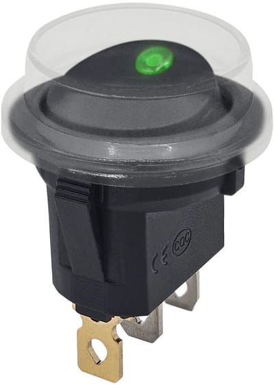 ProRide Wipschakelaar ON-OFF KCD2-12 - met Beschermkapje - 3 pins - Rond - 12V/20A - LED indicator Groen