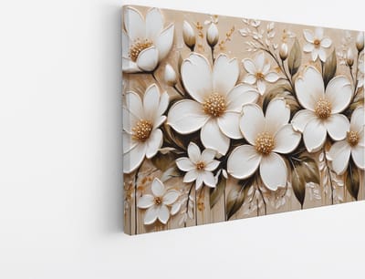 Saammp Canvas Schilderij - Witte Bloemen - Natuur - Abstract - 30x20 - Foto op canvas - Wanddecoratie - Muurdecoratie Woonkamer - Kantoor Decoratie