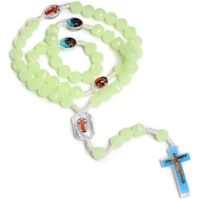 Glow in the Dark Rozenkrans Ketting Voor Vrouwen Religie 10MM Lichtgevende Rozen Kralen Ketting INRI Kruisbeeld Kruis Hanger Gebed Sieraden beige