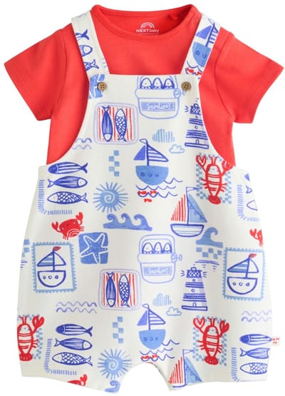 Next - Jongens - Babytuinbroek en rompertje van jersey - Rood