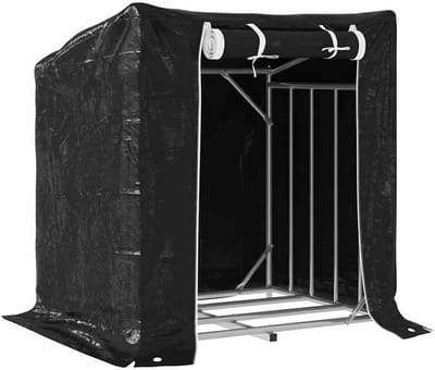 Houtopslag Rek met Regenhoes - 100.5x80.5x110.5 cm - Zwarte Stalen Brandhout Opbergrek
