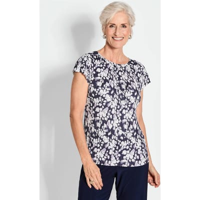 Plisséshirt - marine / wit / gebloemd - Gr. 19 van Goldner Fashion