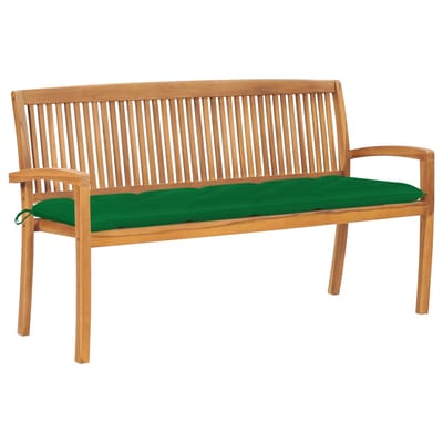 vidaXL - Tuinbank - stapelbaar - met - kussen - 159 - cm - massief - teakhout