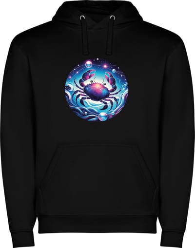 Zwarte unisex hoodie met “ Kleurrijke Sterrenbeeld Kreeft – Astrologie – Horoscoop – Zodiac Signs “ Print Full Color Color merk Roly maat S