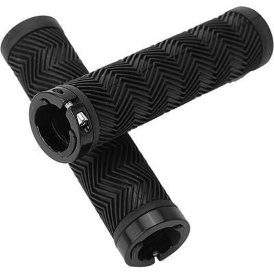 Poignées de guidon de vélo en caoutchouc antidérapantes avec verrouillage métallique unilatéral (noir) noir
