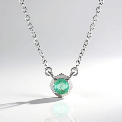Cavill - Zilveren Halsketting - 925 Sterling Zilver - Russische Smaragd 0 21 ct Rond Geslepen - Elegant Smaragd Collier Dames - 7x6 mm - 45 5 cm