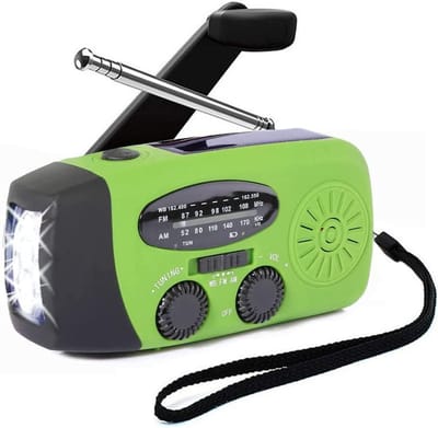 Noodradio - Noodradio Opwindbaar - 2000 mAh - Noodradio Solar Opwindbaar - Oplaadbaar & Op Batterijen - Powerbank - Solar - Zaklamp - Voor Rampen/Camping - Handmatige Crank - Groen