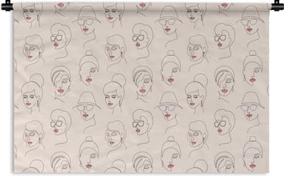 Wandkleed - Wanddoek - Vrouw - Line Art - Patronen - Pastel - 180x120 cm - Wandtapijt