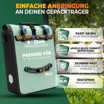 Thijox - MIVELO 2-in-1 Fietstas Bagagedrager 100% Waterdicht Mint Groen 25L - Fietstas Rugzak, Ideaal voor Fietstochten, Kamperen, en Dagelijkse Gebru