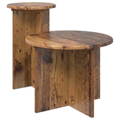 vidaXL - Bijzettafelset - 2 - st - Oud - hout - Ø - 45 - x - 35 - cm - Bewerkt - hout