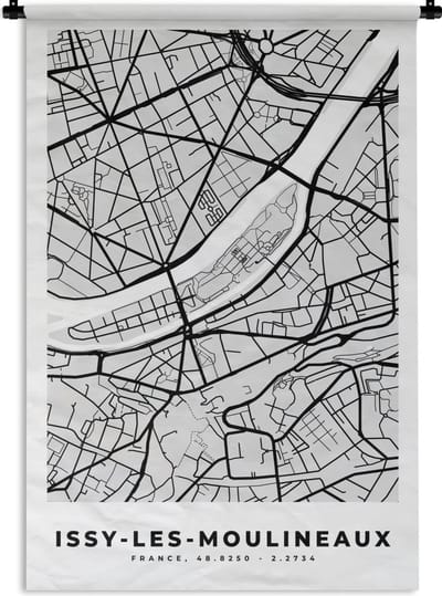 Wandkleed - Wanddoek - Issy-les-Moulineaux - Plattegrond - Frankrijk - Kaart - Stadskaart - 120x180 cm - Wandtapijt