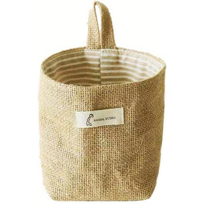 Bureau Opbergmand Jute Katoen Linnen Zak Hangende Zak Kleine Zak Diversen Opbergdoos Met Handvat Cosmetica Opbergzak Yellow stripes beige