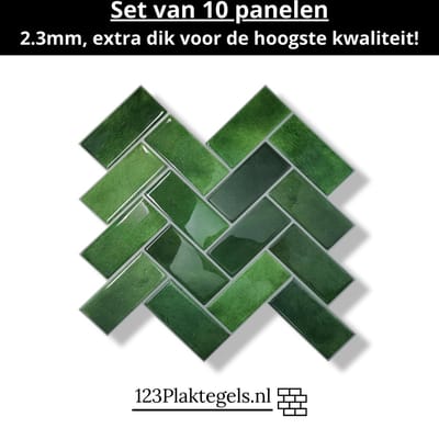 123plaktegels - 10 stuks - wandpanelen zelfklevende tegels wandpanelen tegelstickers keuken badkamer - PVC - groen - zelfklevend - 30 x 30 cm - plaktegel Mossy green visgraat