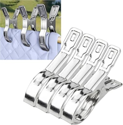 4 Stuks Metalen zwembadafdekkingsklem - Groot winddicht ontwerp - Strandlakenklem - Deken-/kledingklem - 14*2,3*9 cm - Geschikt voor het vastzetten van spullen in zwembaden, op ligstoelen, op cruiseschepen en in zonneweiden - Zilver.