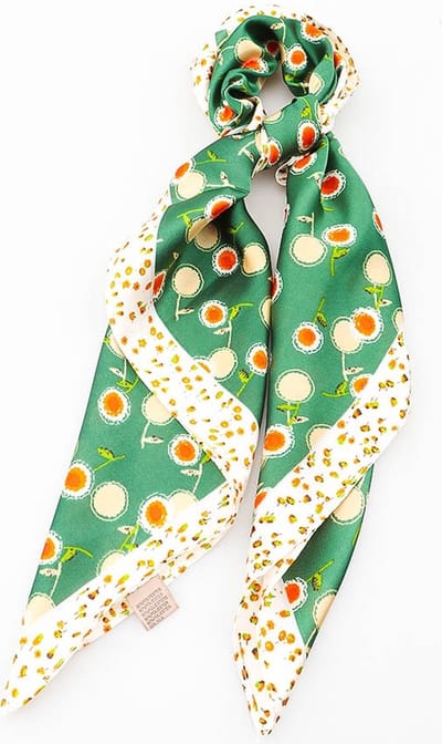Dames neksjaal Bouktje gebloemd motief groen wit oranje beige bruin zwart