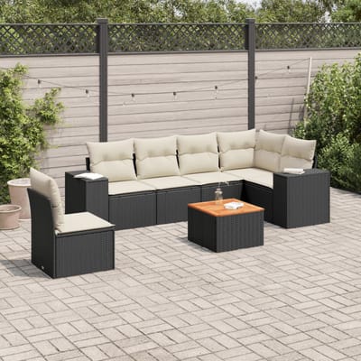 vidaXL - 7-delige - Loungeset - met - kussens - poly - rattan - zwart