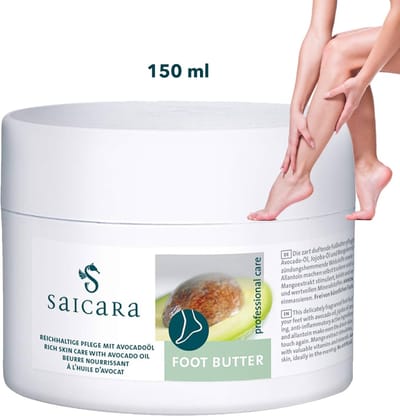 Saicara Foot Butter professionele voetcrème voor droge ruwe voeten - 150m - Klovencrème - Rijk voedend - Met avocado-olie, jojoba-olie en mangopitboter - Geschikt voor diabetici - Vrij van parabenen en kunstmatige kleurstoffen