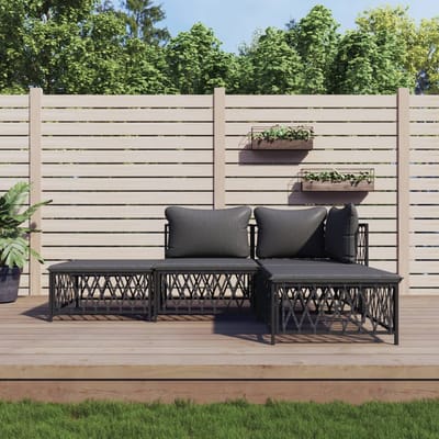 vidaXL - 4-delige - Loungeset - met - kussens - staal - antracietkleurig
