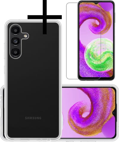 Hoesje - Met Screenprotector - Geschikt voor Samsung Galaxy A04s - Sterk & Shockproof - Back Cover - Siliconen Case - Telefoon Hoes - Transparant